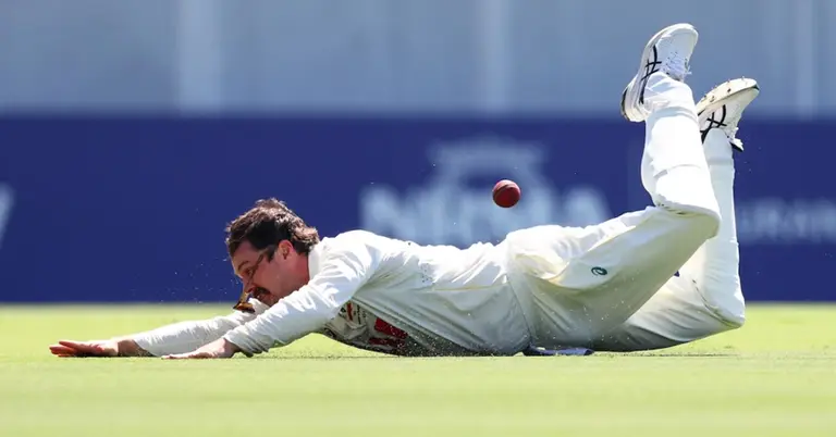 ম্যাচে বল ধরার চেষ্টায় ঝাপিয়ে পড়েছেন ট্র্যাভিস হেড